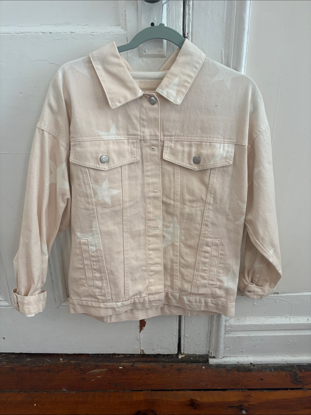 Light Pink Star Print Denim Jacket